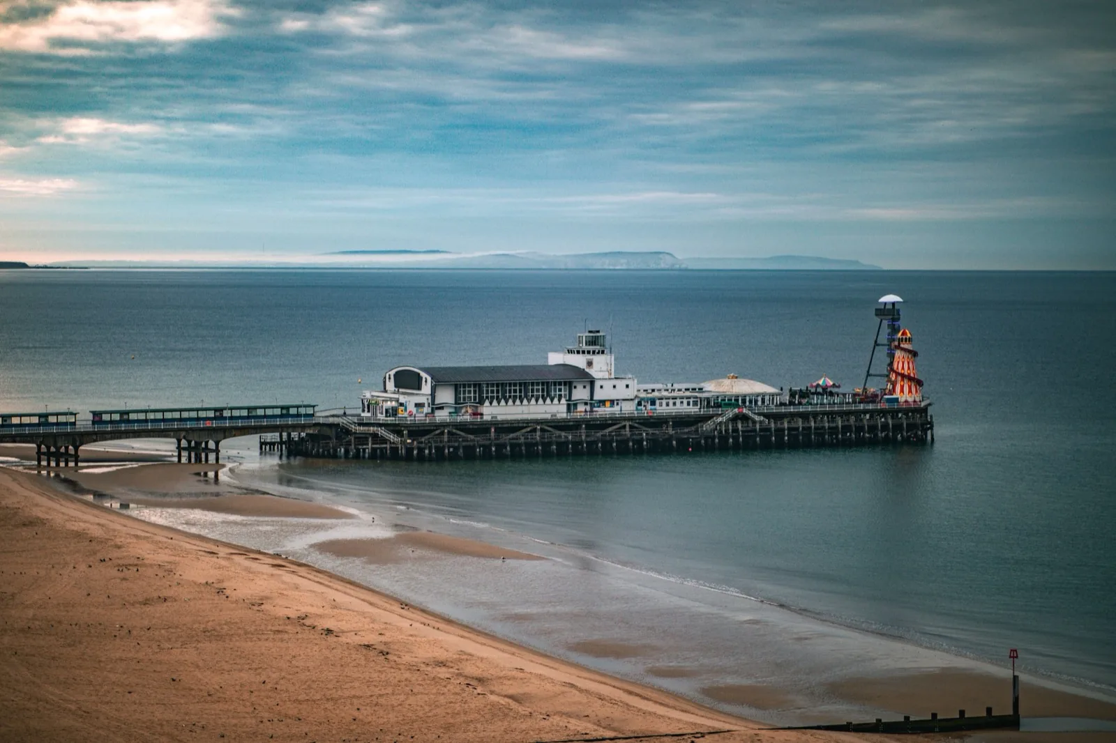 Bournemouth Pier and sandy beach on England's south coast, a classic language stay destination