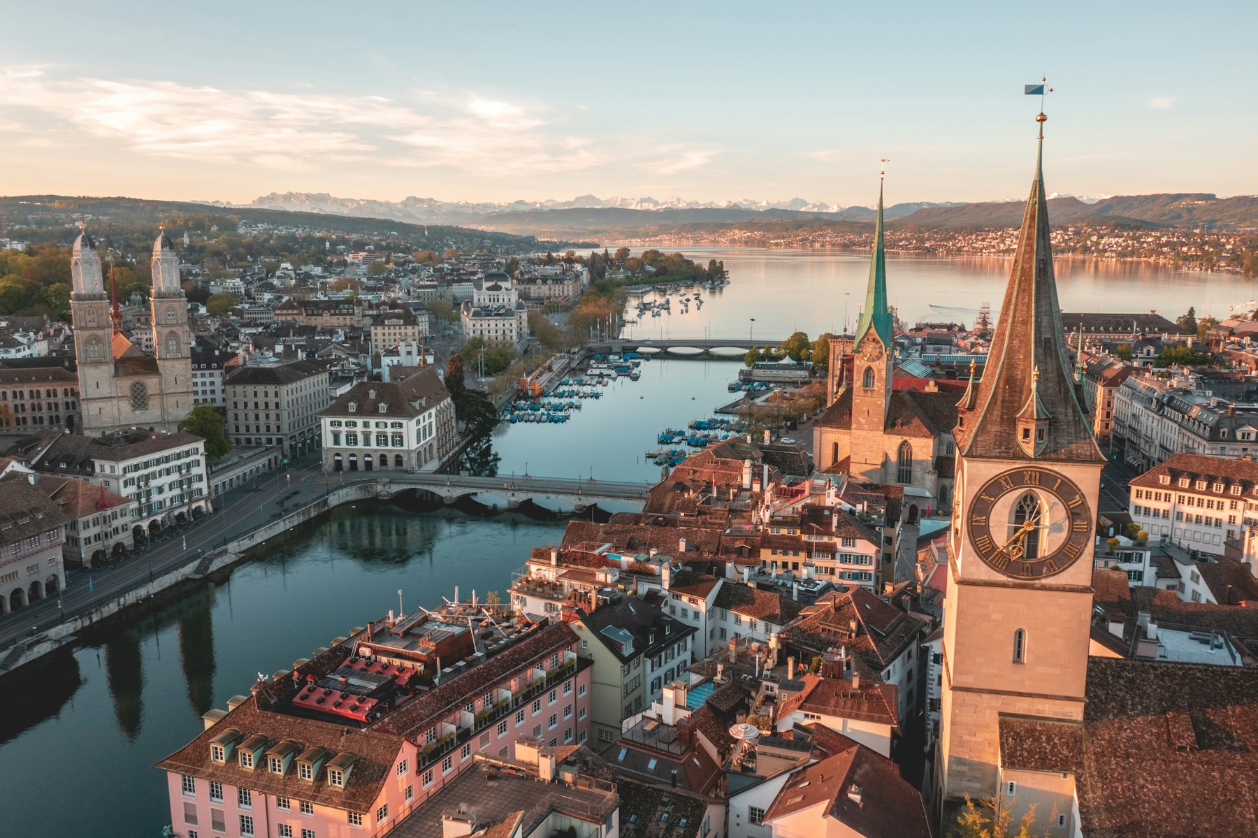 Aerial view of Zurich and Lake Zurich on a Swiss cultural school trip